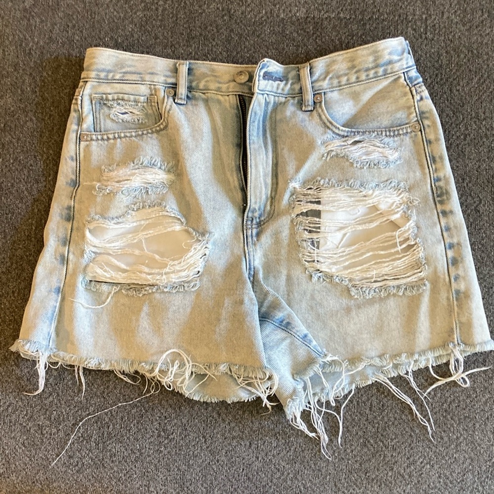 Distressed Light Blue Denim Shorts